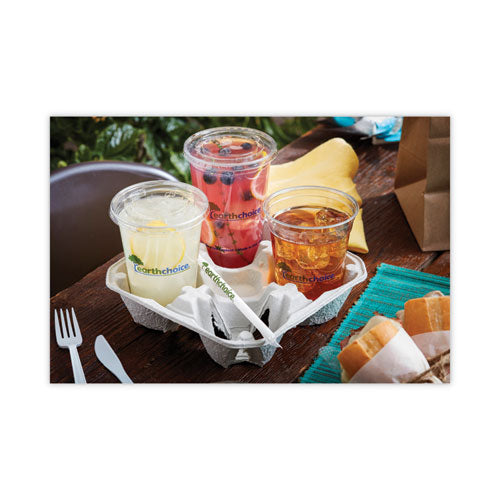 Image of Pactiv Evergreen EarthChoice Carry-Safe Beverage Carrier, 8 oz to 32 oz, Four Cups + Food Tray, Natural, 300/Carton