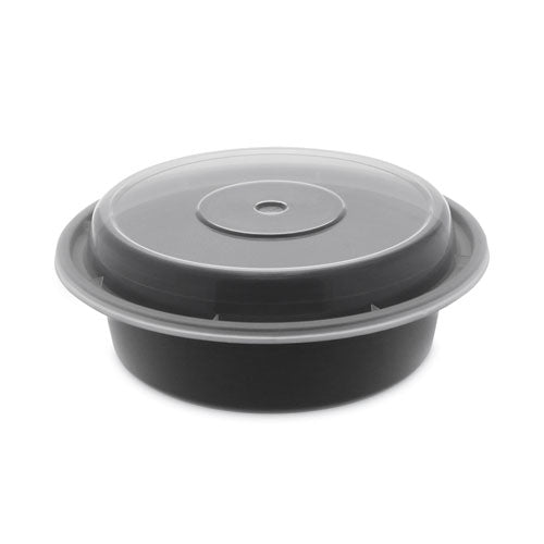 Image of Pactiv Evergreen Newspring VERSAtainer Microwavable Containers, 16 oz, 6" Diameter, Black/Clear, Plastic, 150/Carton