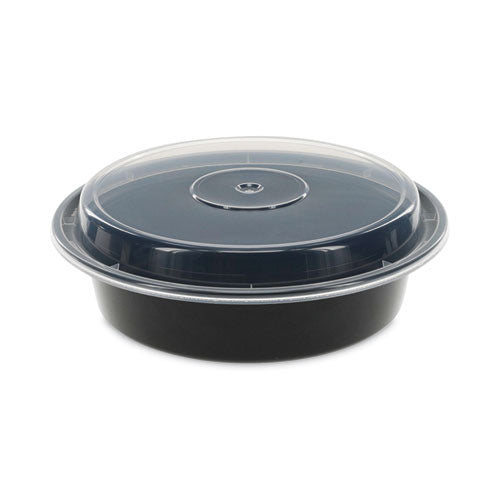Image of Pactiv Evergreen Newspring VERSAtainer Microwavable Containers, 24 oz, 7" Diameter, Black/Clear, Plastic, 150/Carton