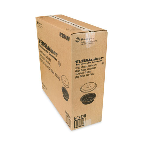 Image of Pactiv Evergreen Newspring VERSAtainer Microwavable Containers, 24 oz, 7" Diameter, Black/Clear, Plastic, 150/Carton