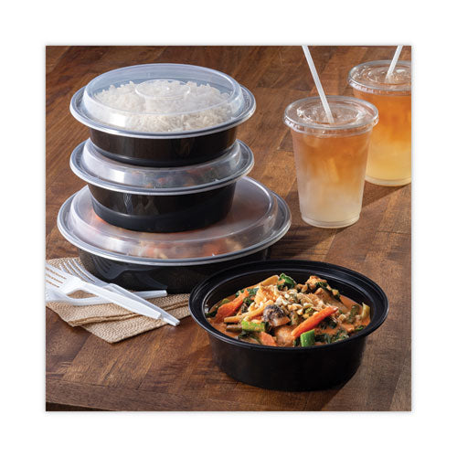 Image of Pactiv Evergreen Newspring VERSAtainer Microwavable Containers, 24 oz, 7" Diameter, Black/Clear, Plastic, 150/Carton