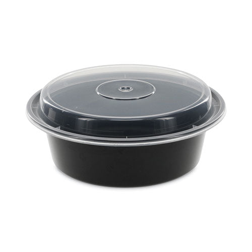 Image of Pactiv Evergreen Newspring VERSAtainer Microwavable Containers, 32 oz, 7" Diameter x 2" h, Black/Clear, Plastic, 150/Carton
