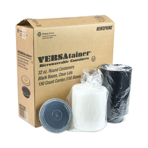 Image of Pactiv Evergreen Newspring VERSAtainer Microwavable Containers, 32 oz, 7" Diameter x 2" h, Black/Clear, Plastic, 150/Carton
