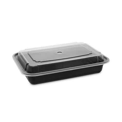 Image of Pactiv Evergreen Newspring VERSAtainer Microwavable Containers, 28 oz, 8.8 x 6 x 2, Black Base/Clear Lid, Plastic, 150/Carton