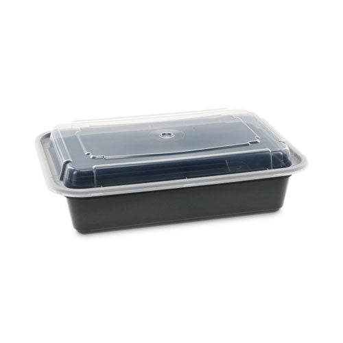 Image of Pactiv Evergreen Newspring VERSAtainer Microwavable Containers, 38 oz, 8.8 x 6 x 2.5, Black/Clear, Plastic, 150/Carton