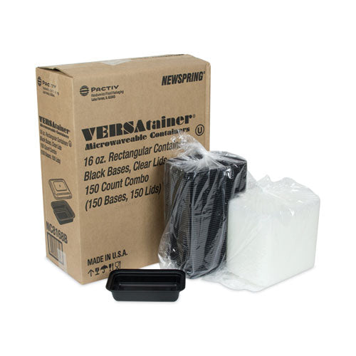 Image of Pactiv Evergreen Newspring VERSAtainer Microwavable Containers, 16 oz, 5 x 7.25 x 1.5, Black/Clear, Plastic, 150/Carton
