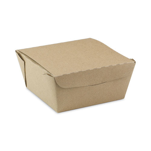 Image of Pactiv Evergreen EarthChoice OneBox Paper Box, 37 oz, 4.5 x 4.5 x 2.5, Brown, 312/Carton