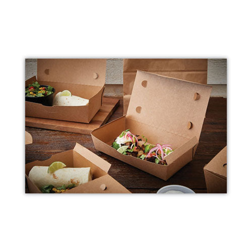 Image of Pactiv Evergreen EarthChoice OneBox Paper Box, 77 oz, 9 x 4.85 x 2.7, Brown, 162/Carton