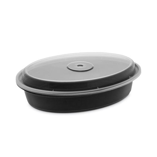 Image of Pactiv Evergreen Newspring VERSAtainer Microwavable Containers, Oval, 32 oz, 9.1 x 6.7 x 1.9, Black/Clear, Plastic, 150/Carton