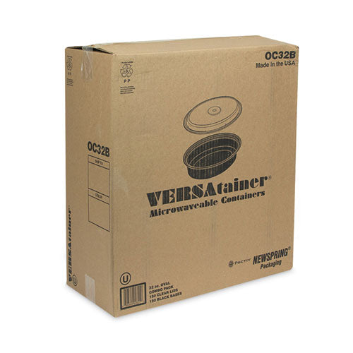 Image of Pactiv Evergreen Newspring VERSAtainer Microwavable Containers, Oval, 32 oz, 9.1 x 6.7 x 1.9, Black/Clear, Plastic, 150/Carton