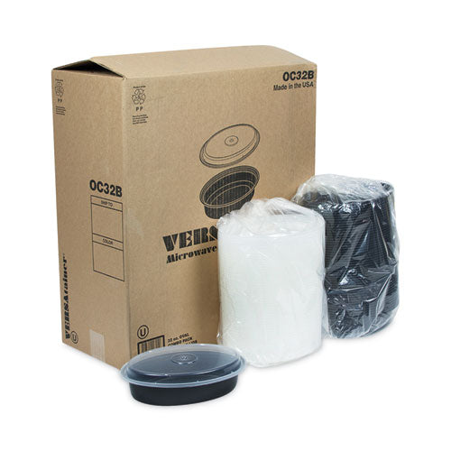 Image of Pactiv Evergreen Newspring VERSAtainer Microwavable Containers, Oval, 32 oz, 9.1 x 6.7 x 1.9, Black/Clear, Plastic, 150/Carton