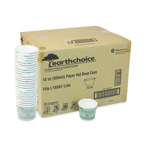 Image of Pactiv Evergreen EarthChoice Compostable Soup Cup, Medium, 12 oz, 3.63" Diameter x 3.63" h, Teal, Paper, 500/Carton