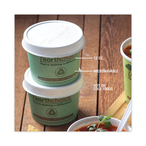Image of Pactiv Evergreen EarthChoice Compostable Soup Cup, Medium, 12 oz, 3.63" Diameter x 3.63" h, Teal, Paper, 500/Carton