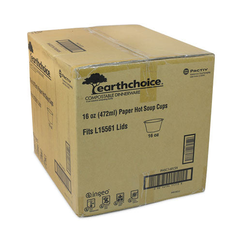 Image of Pactiv Evergreen EarthChoice Compostable Soup Cup Large, 16 oz, 3.63" Diameter x 3.88" h, Green, Paper, 500/Carton
