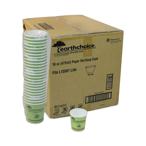 Image of Pactiv Evergreen EarthChoice Compostable Soup Cup Large, 16 oz, 3.63" Diameter x 3.88" h, Green, Paper, 500/Carton