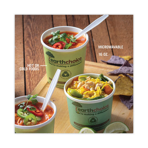 Image of Pactiv Evergreen EarthChoice Compostable Soup Cup Large, 16 oz, 3.63" Diameter x 3.88" h, Green, Paper, 500/Carton