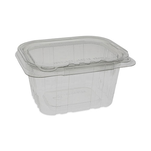 Image of Pactiv Evergreen EarthChoice Tamper Evident Recycled Hinged Lid Deli Container, 16 oz, 5.38 x 4.5 x 2.63, Clear, Plastic, 304/Carton