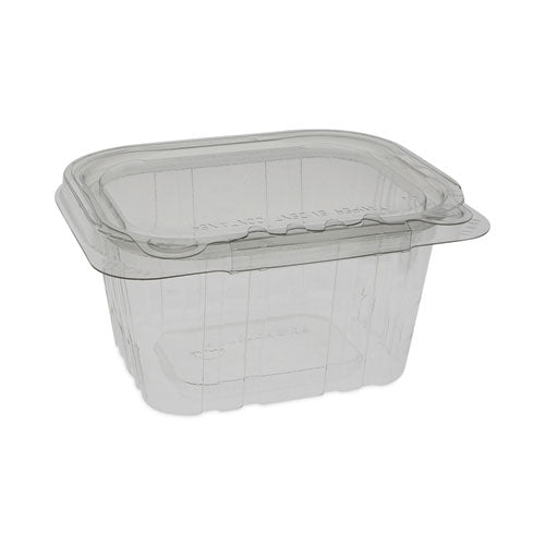 Image of Pactiv Evergreen EarthChoice Tamper Evident Recycled Hinged Lid Deli Container, 16 oz, 5.38 x 4.5 x 2.63, Clear, Plastic, 304/Carton