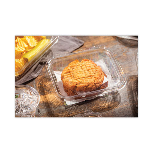 Image of Pactiv Evergreen EarthChoice Tamper Evident Recycled Hinged Lid Deli Container, 16 oz, 5.38 x 4.5 x 2.63, Clear, Plastic, 304/Carton
