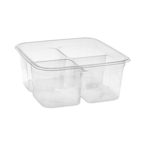 Image of Pactiv Evergreen EarthChoice Square Recycled Bowl, 4 Compartments, 32 oz, 6.13 x 6.13 x 2.61, Clear, Plastic, 360/Carton