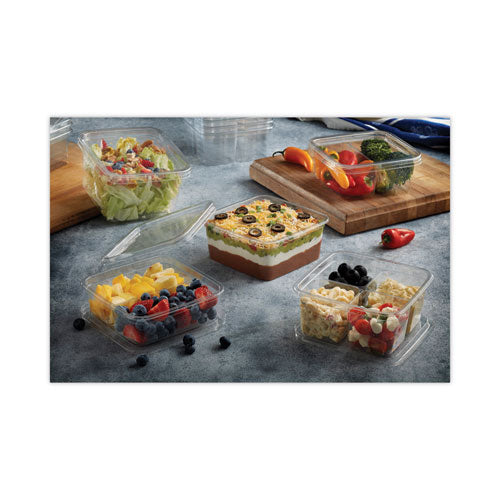Image of Pactiv Evergreen EarthChoice Square Recycled Bowl, 4 Compartments, 32 oz, 6.13 x 6.13 x 2.61, Clear, Plastic, 360/Carton