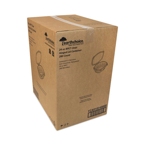 Image of Pactiv Evergreen EarthChoice Recycled PET Hinged Container, 24 oz, 7.38 x 5.88 x 2.38, Clear, Plastic, 280/Carton