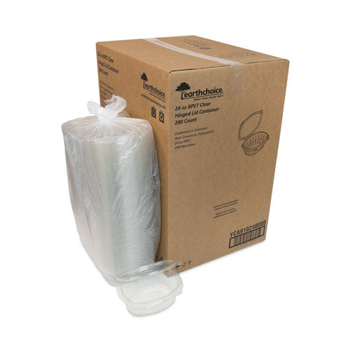 Image of Pactiv Evergreen EarthChoice Recycled PET Hinged Container, 24 oz, 7.38 x 5.88 x 2.38, Clear, Plastic, 280/Carton
