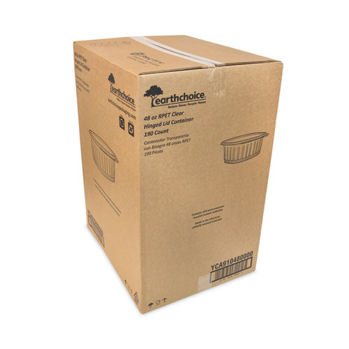 Image of Pactiv Evergreen EarthChoice Recycled PET Hinged Container, 48 oz, 8.88 x 7.25 x 2.94, Clear, Plastic, 190/Carton