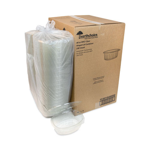 Image of Pactiv Evergreen EarthChoice Recycled PET Hinged Container, 48 oz, 8.88 x 7.25 x 2.94, Clear, Plastic, 190/Carton
