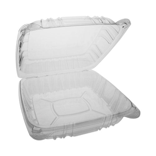 Image of Pactiv Evergreen SENSATION SmartLock Hinged Lid Container, 9.21 x 8.87 x 3.07, Clear, Plastic, 200/Carton