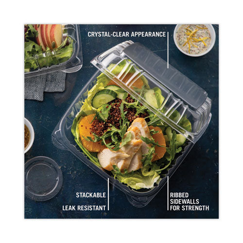 Image of Pactiv Evergreen SENSATION SmartLock Hinged Lid Container, 9.21 x 8.87 x 3.07, Clear, Plastic, 200/Carton