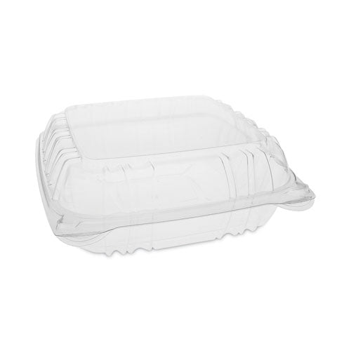 Image of Pactiv Evergreen SENSATION SmartLock Hinged Lid Container, 8.34 x 8.24 x 3.05, Clear, Plastic, 200/Carton
