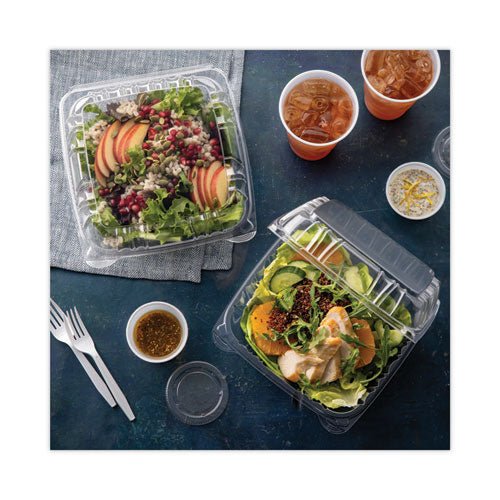 Image of Pactiv Evergreen SENSATION SmartLock Hinged Lid Container, 8.34 x 8.24 x 3.05, Clear, Plastic, 200/Carton