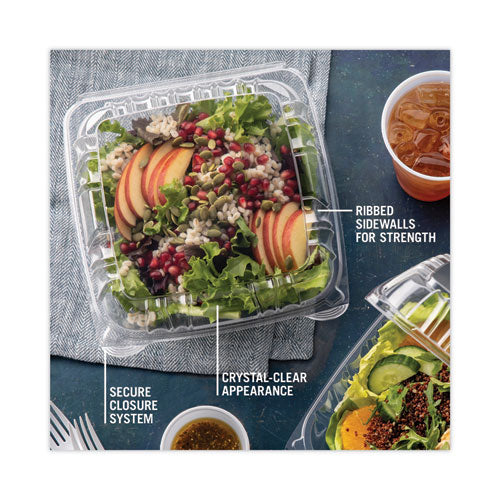Image of Pactiv Evergreen SENSATION SmartLock Hinged Lid Container, 8.34 x 8.24 x 3.05, Clear, Plastic, 200/Carton
