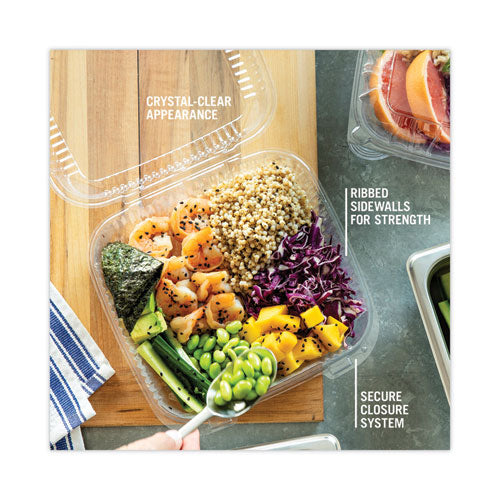 Image of Pactiv Evergreen SENSATION SmartLock Hinged Lid Container, 8.34 x 8.24 x 3.05, Clear, Plastic, 200/Carton