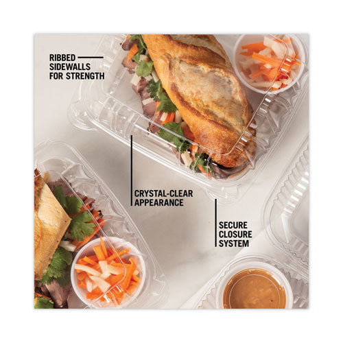 Image of Pactiv Evergreen SENSATION SmartLock Hinged Lid Container, 8.34 x 8.24 x 3.05, Clear, Plastic, 200/Carton