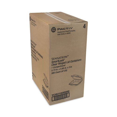 Image of Pactiv Evergreen SENSATION SmartLock Hinged Lid Container, 5.74 x 5.95 x 3.1, Clear, Plastic, 500/Carton