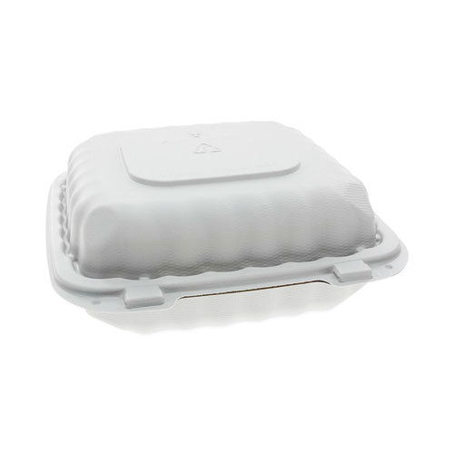 Image of Pactiv Evergreen EarthChoice SmartLock Microwavable MFPP Hinged Lid Container, 8.31 x 8.35 x 3.1, White, Plastic, 200/Carton