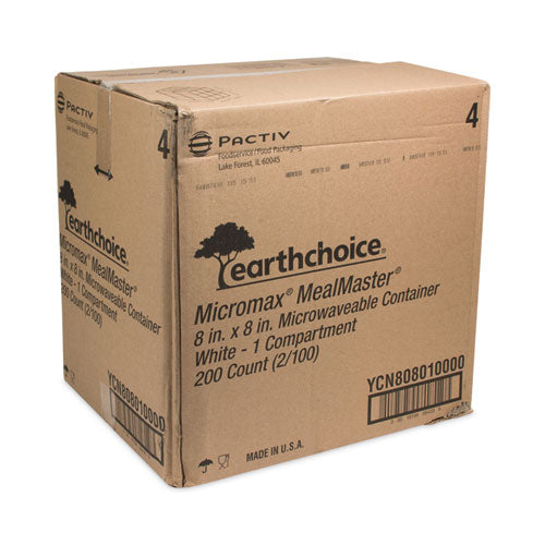 Image of Pactiv Evergreen EarthChoice SmartLock Microwavable MFPP Hinged Lid Container, 8.31 x 8.35 x 3.1, White, Plastic, 200/Carton