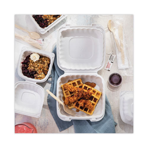 Image of Pactiv Evergreen EarthChoice SmartLock Microwavable MFPP Hinged Lid Container, 8.31 x 8.35 x 3.1, White, Plastic, 200/Carton