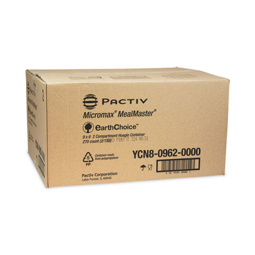 Image of Pactiv Evergreen EarthChoice SmartLock Microwavable MFPP Hinged Lid Container, 2 Compartments, 9 x 6 x 3, White, Plastic, 270/Carton