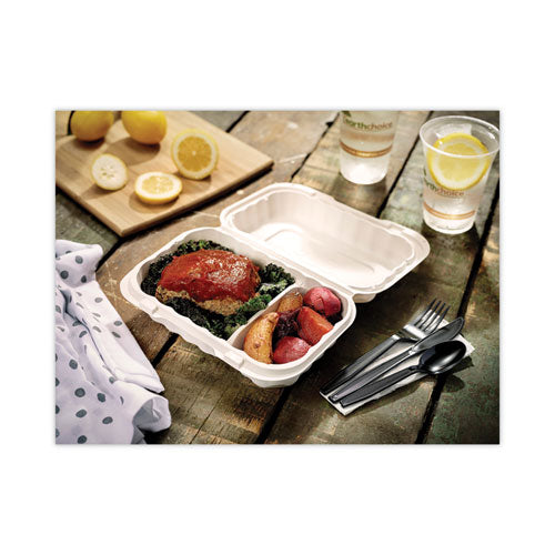 Image of Pactiv Evergreen EarthChoice SmartLock Microwavable MFPP Hinged Lid Container, 2 Compartments, 9 x 6 x 3, White, Plastic, 270/Carton
