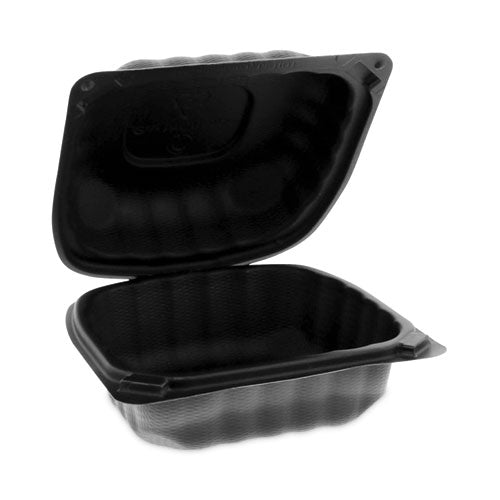 Image of Pactiv Evergreen EarthChoice SmartLock Microwavable MFPP Hinged Lid Container, 5.75 x 5.95 x 3.1, Black, Plastic, 400/Carton