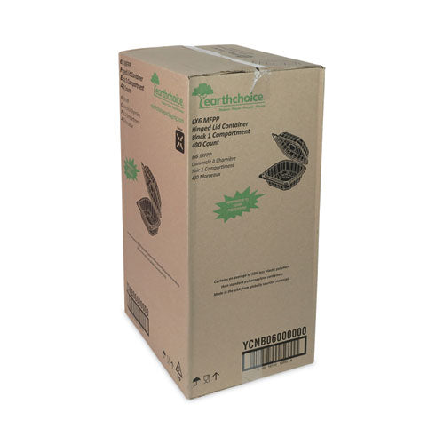 Image of Pactiv Evergreen EarthChoice SmartLock Microwavable MFPP Hinged Lid Container, 5.75 x 5.95 x 3.1, Black, Plastic, 400/Carton