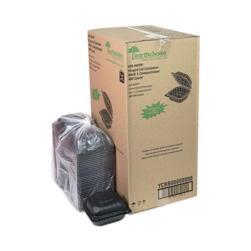 Image of Pactiv Evergreen EarthChoice SmartLock Microwavable MFPP Hinged Lid Container, 5.75 x 5.95 x 3.1, Black, Plastic, 400/Carton