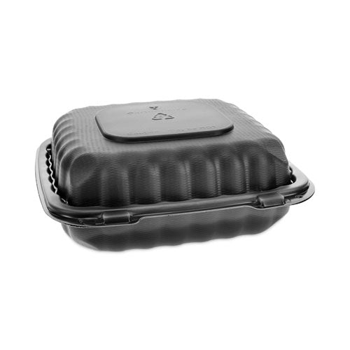 Image of Pactiv Evergreen EarthChoice SmartLock Microwavable MFPP Hinged Lid Container, 8.31 x 8.35 x 3.1, Black, Plastic, 200/Carton