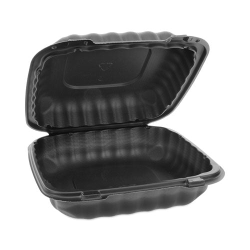 Image of Pactiv Evergreen EarthChoice SmartLock Microwavable MFPP Hinged Lid Container, 8.31 x 8.35 x 3.1, Black, Plastic, 200/Carton