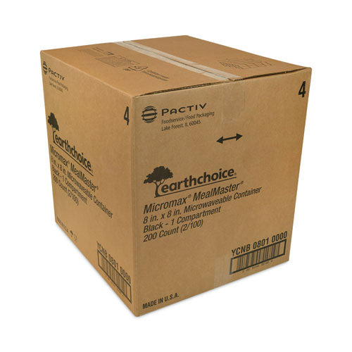 Image of Pactiv Evergreen EarthChoice SmartLock Microwavable MFPP Hinged Lid Container, 8.31 x 8.35 x 3.1, Black, Plastic, 200/Carton