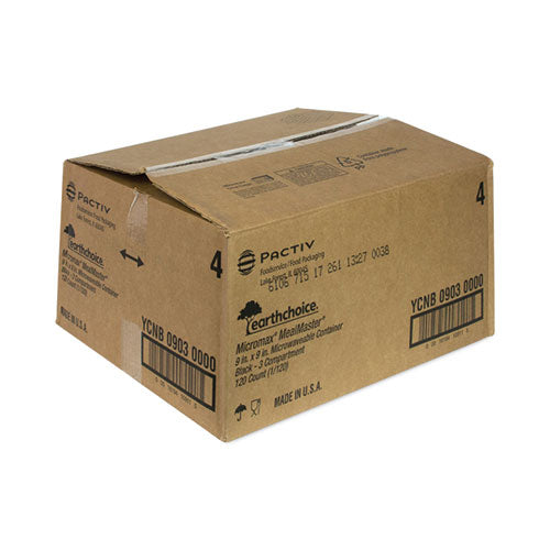 Image of Pactiv Evergreen EarthChoice SmartLock Microwavable MFPP Hinged Lid Container, 3 Compartments, 9.33 x 8.88 x 3.1, Black, Plastic, 120/Carton