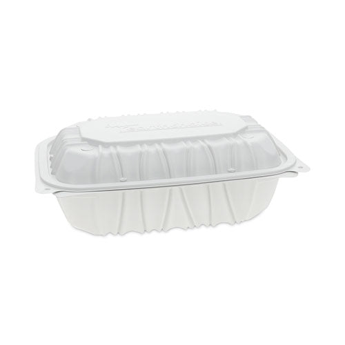 Image of Pactiv Evergreen EarthChoice Vented Microwavable MFPP Hinged Lid Container, 9 x 6 x 3.1, White, Plastic, 170/Carton